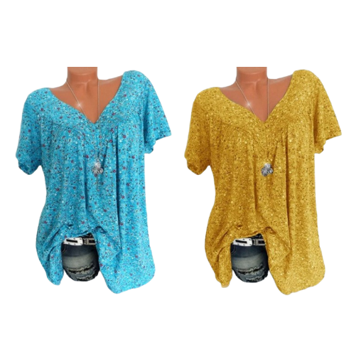 🌞Frühlingserwachen: 50% Rabatt!🌸Damen Kurzarmbluse mit Frühlingsblumenprint: V-Ausschnitt & lockere Passform – Atmungsaktiv, knitterfrei & figurschmeichelnd für Frühling & Sommer