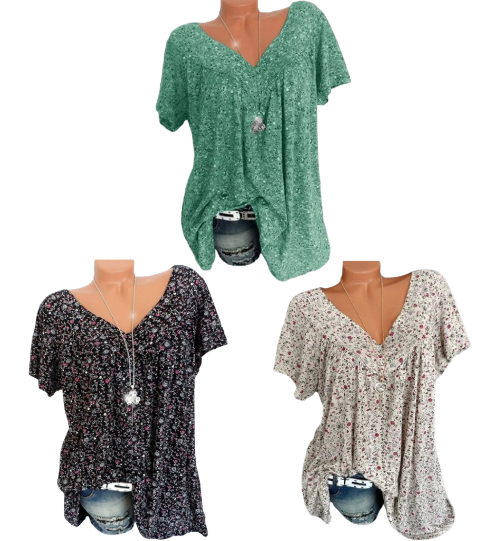 🌞Frühlingserwachen: 50% Rabatt!🌸Damen Kurzarmbluse mit Frühlingsblumenprint: V-Ausschnitt & lockere Passform – Atmungsaktiv, knitterfrei & figurschmeichelnd für Frühling & Sommer