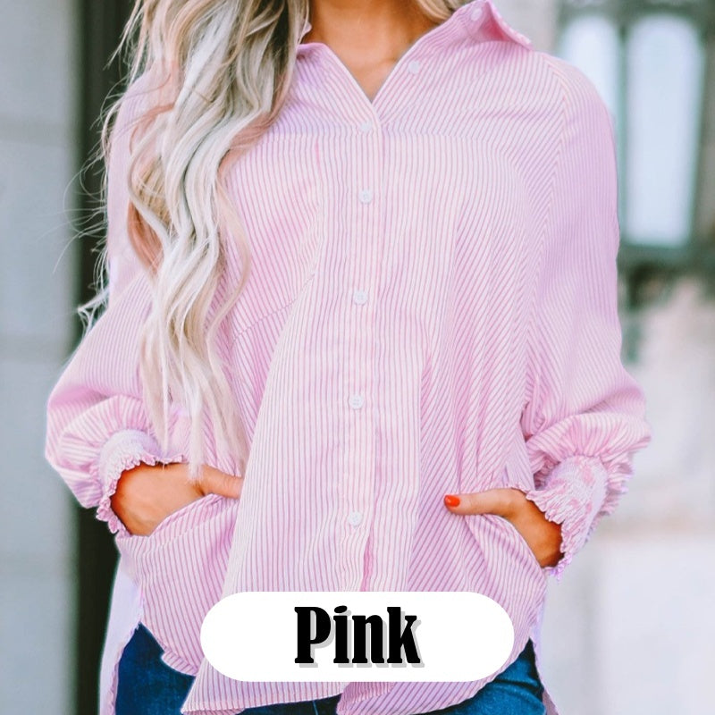 🌞Frühlingserwachen: 50% Rabatt!🌸Oversized Streifenhemd "Smock-Chic" – Luftiger Boyfriend-Style mit gesmokten Manschetten