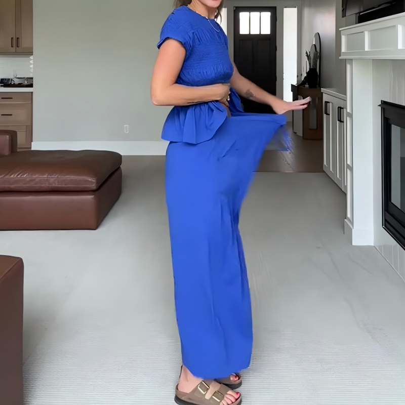 🌞Frühlingserwachen: 50% Rabatt!✨Damen Gesmoktes Zweiteiler Set – Weite Bein Hose & Strukturierte Bluse, Vielseitig für Büro & Alltag