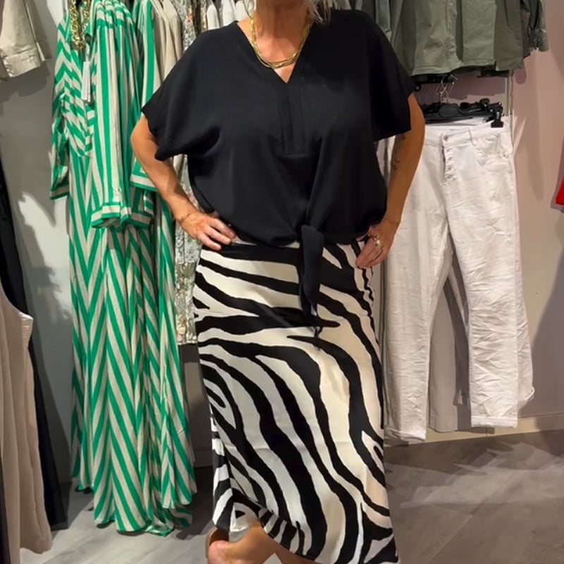 Damen lässiges Set aus Bluse mit Knoten vorne und Midirock