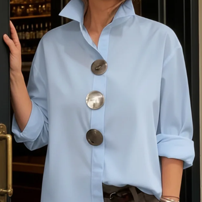 🌞Frühlingserwachen: 50% Rabatt!👚 Damen Oversized Bluse mit großen Metallknöpfen: Stehkragen – Statement-Piece für Büro & Freizeit