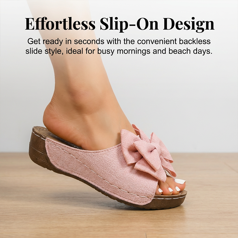 🌞Frühlingserwachen: 50% Rabatt!🔥Elegante Slip-On Keilsandalen: Bequeme Sommer-Pantoletten mit XXL-Schleife