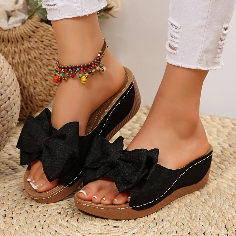 🌞Frühlingserwachen: 50% Rabatt!🔥Elegante Slip-On Keilsandalen: Bequeme Sommer-Pantoletten mit XXL-Schleife