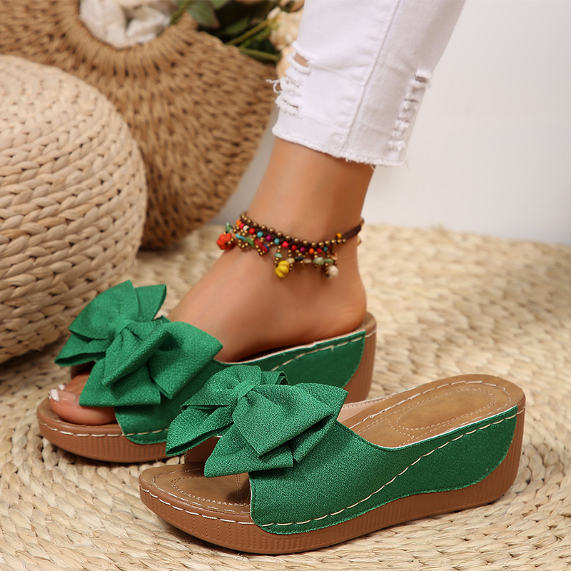 🌞Frühlingserwachen: 50% Rabatt!🔥Elegante Slip-On Keilsandalen: Bequeme Sommer-Pantoletten mit XXL-Schleife