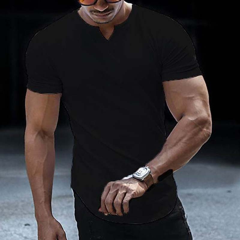 🌞Frühlingserwachen: 50% Rabatt!✨ Herren Lässiges Einfarbiges Athletic T-Shirt – Gekerbter V-Ausschnitt, Slim Fit & Stretch-Stoff für Kraftvolle Silhouette