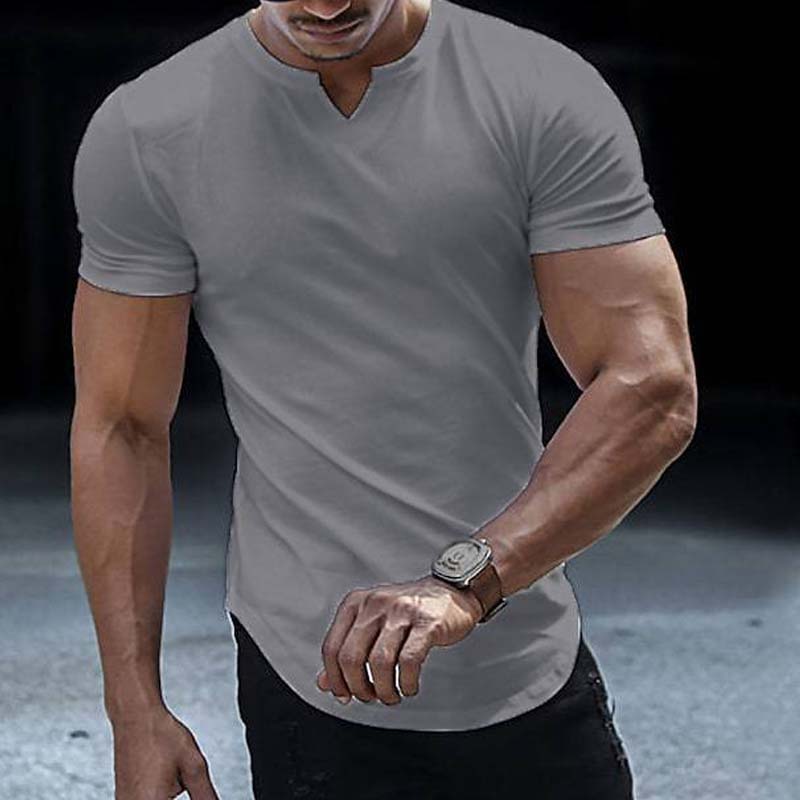 🌞Frühlingserwachen: 50% Rabatt!✨ Herren Lässiges Einfarbiges Athletic T-Shirt – Gekerbter V-Ausschnitt, Slim Fit & Stretch-Stoff für Kraftvolle Silhouette