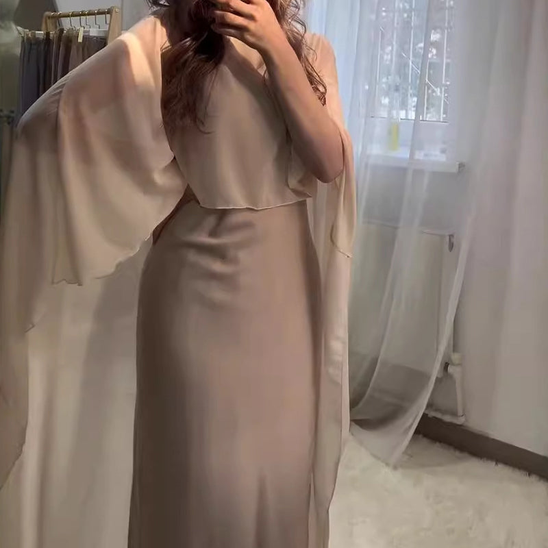 🌞Frühlingserwachen: 50% Rabatt!✨Elegantes Damen Cape-Kleid & Schal-Set – Fließendes Design, Zweiteilig & Vielseitig für Fest & Gala