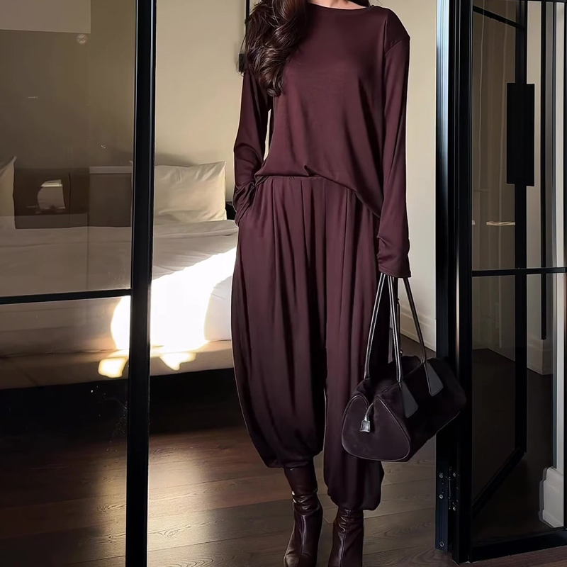 🌞Frühlingserwachen: 50% Rabatt!👕Damen Lockeres Langarm-T-Shirt & Pumphosen-Set – Hoch elastisch, Vielseitig & Bequem für Alltag