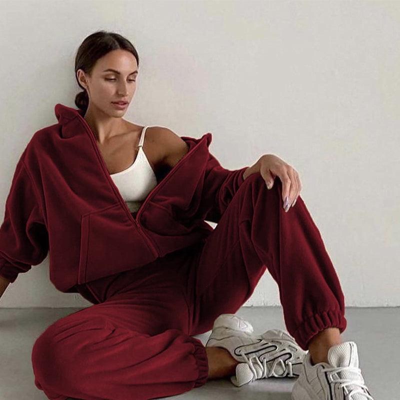 🌞Frühlingserwachen: 50% Rabatt!👖 Damen 2-Teilig Fleece Set – Leicht & Frisch für Frühling – Kapuzenjacke & Jogginghose, Lässiger Stil für jeden Tag