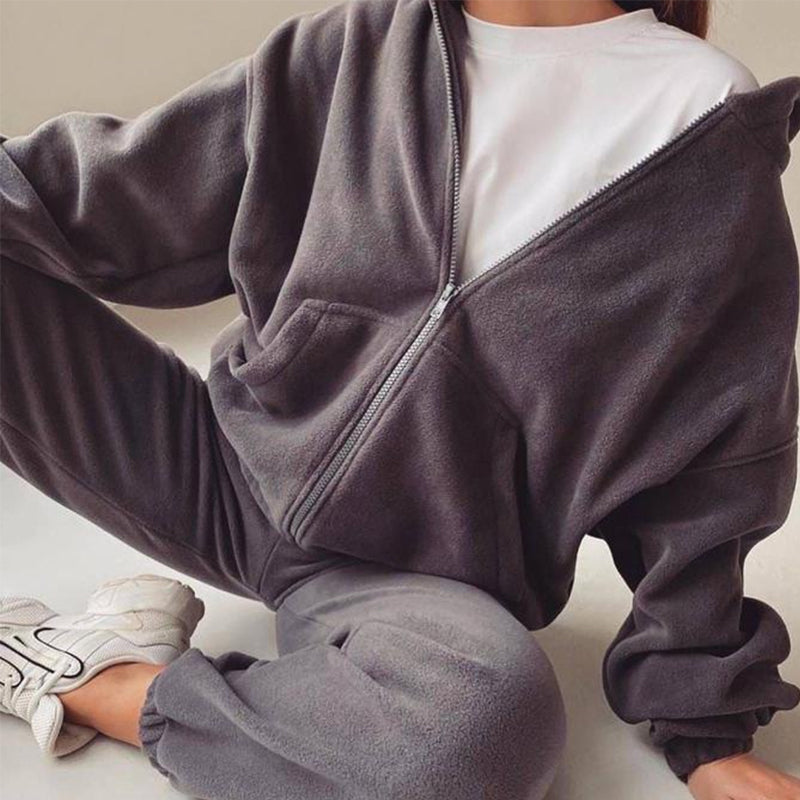 🌞Frühlingserwachen: 50% Rabatt!👖 Damen 2-Teilig Fleece Set – Leicht & Frisch für Frühling – Kapuzenjacke & Jogginghose, Lässiger Stil für jeden Tag