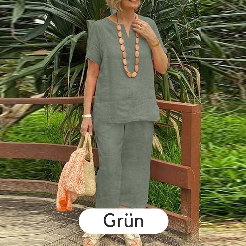 🌞Frühlingserwachen: 50% Rabatt!✨ Damen Lässiges Sommer-Set (Kurzarmhemd + Elastische Bund-Hose)