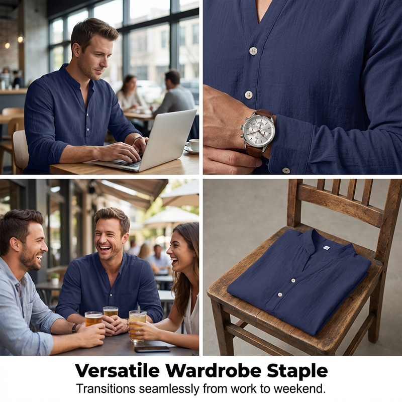 🌞Frühlingserwachen: 50% Rabatt!🔥Herren Henley aus Leinen-Mix – Atmungsaktiv, Bügelfrei & Zeitlos Elegant