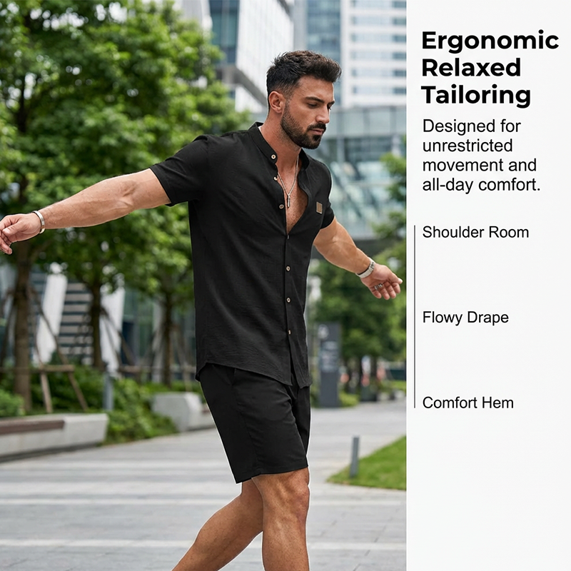 🌞Frühlingserwachen: 50% Rabatt!🔥Modernes Stehkragen-Hemd: Atmungsaktives Herren Kurzarmhemd im Relaxed Fit