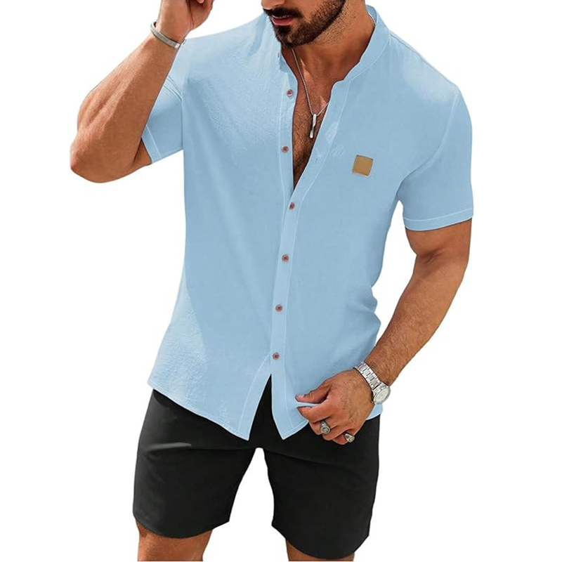 🌞Frühlingserwachen: 50% Rabatt!🔥Modernes Stehkragen-Hemd: Atmungsaktives Herren Kurzarmhemd im Relaxed Fit