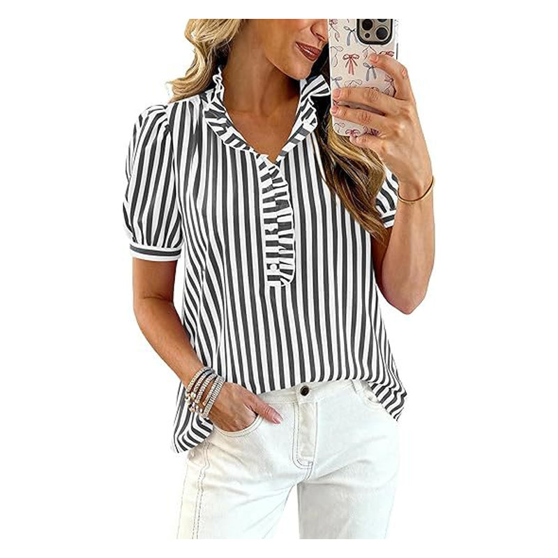 Women's Casual Ruffled Puff Sleeve Top